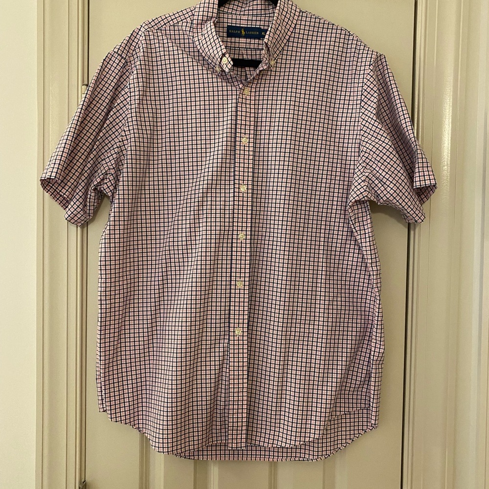 Ralph Lauren XL Pink and Blue Checkered Short Sleeve Button Down Shirt